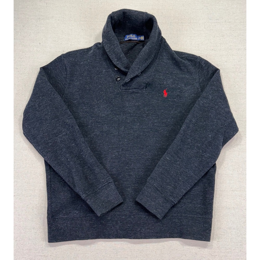 Polo Ralph Lauren Mens Large Shawl Double Loop Collar Pullover Sweater Charcoal